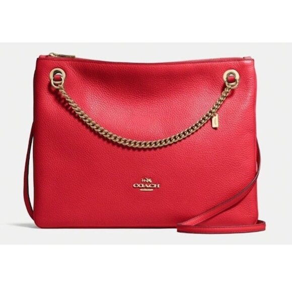 Coach Handbags - COACH Red Pebbled Leather Crossbody Bag, Gold Hardward/Chain –  NWT